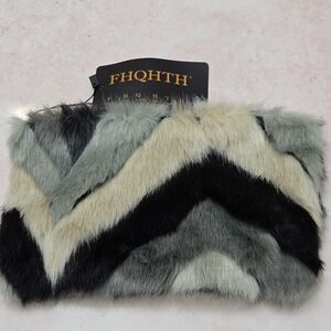 Faux Fur Handbag - Gray, Black & Tan w/ Chain
